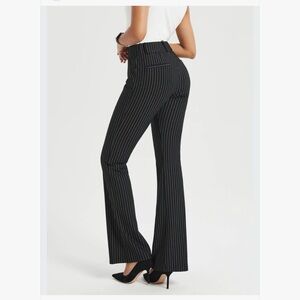 Betabrand Black Pinstripe High-Rise Flare Boot-Cut Yoga Dress Trouser Pants